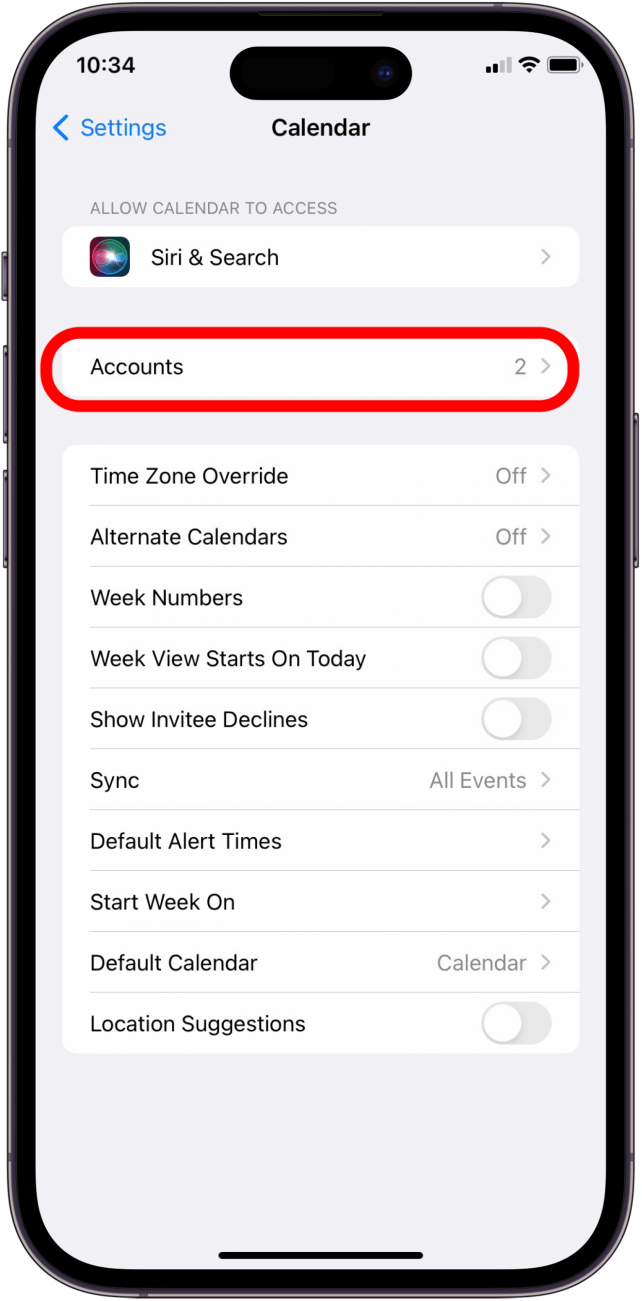 Select account from Calendar menu