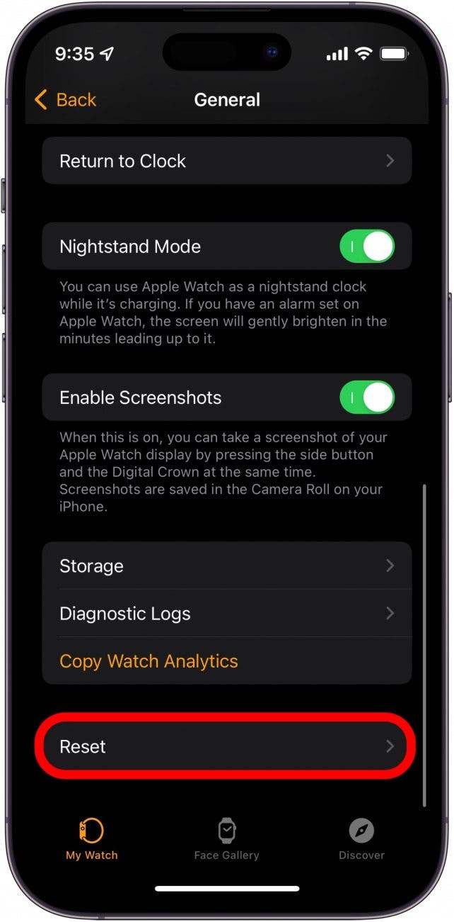 Scroll down and tap Reset.