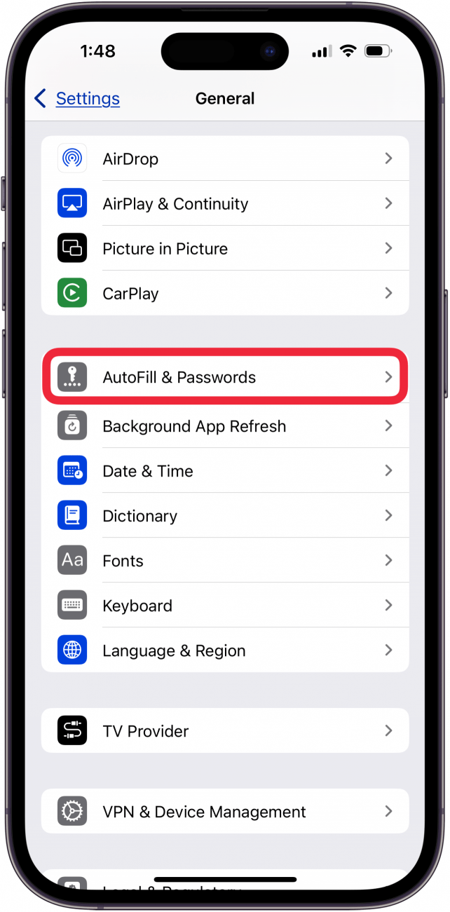 tap autofill and passwords