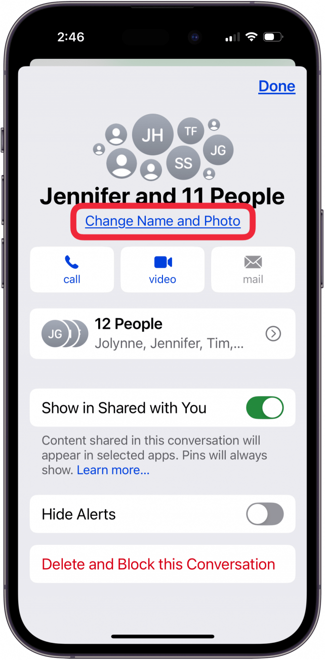 tap change name and photo