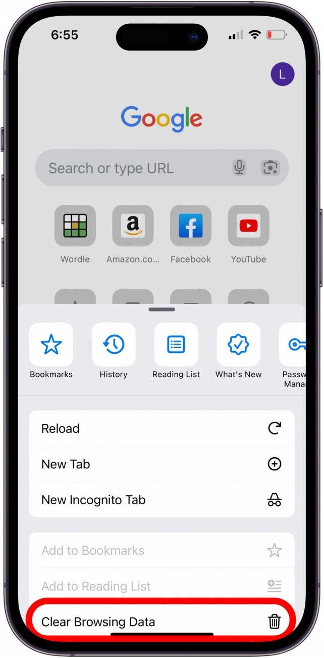 tap clear browsing data