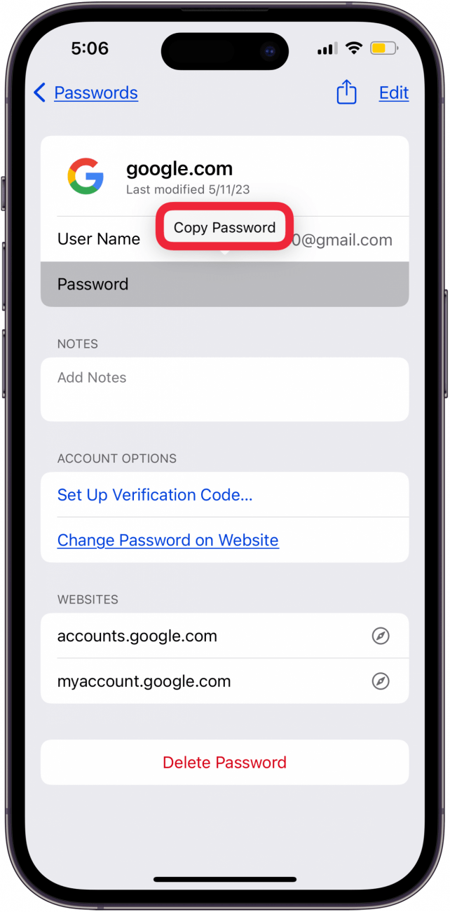 tap copy password