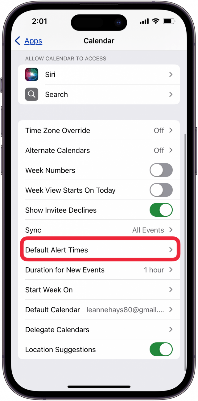 tap default alert times