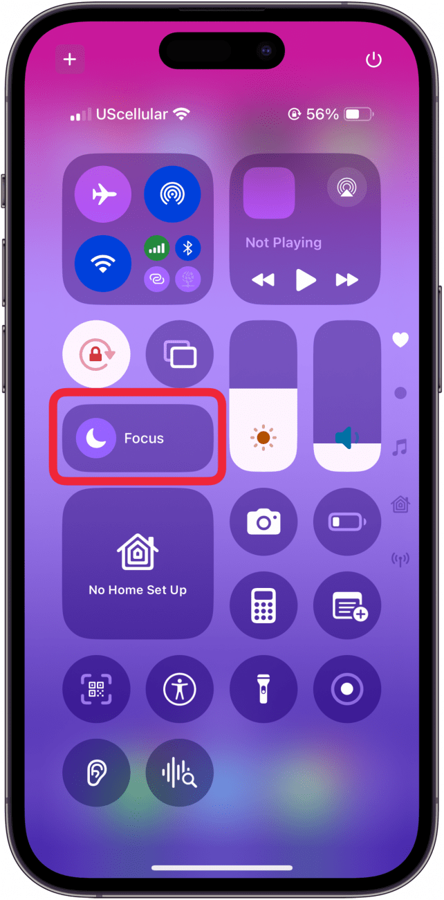 tap focus in control center