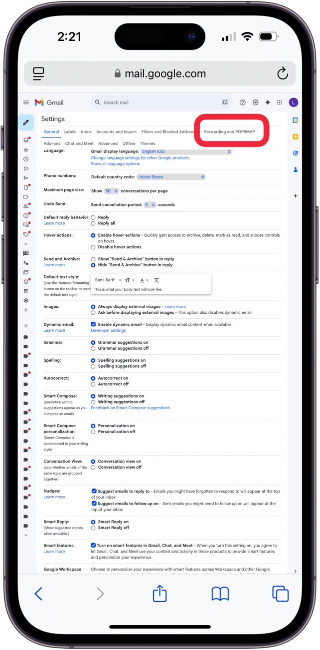 tap forwarding and pop/imap