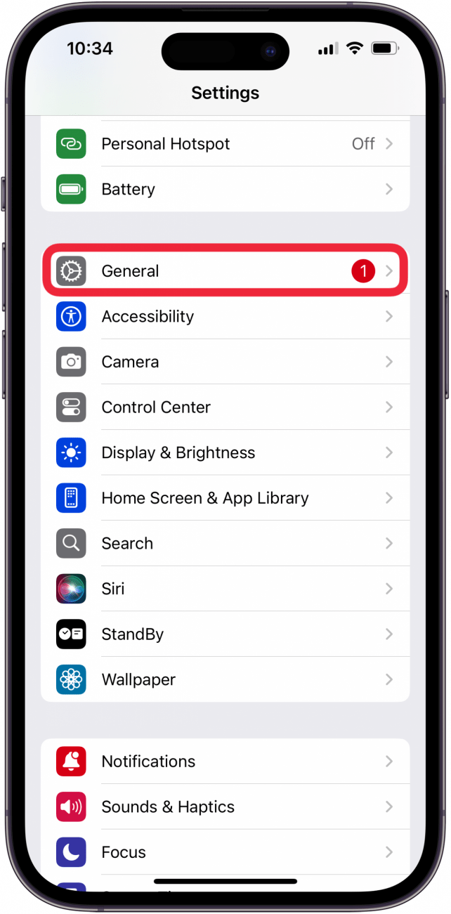 tap general in settings