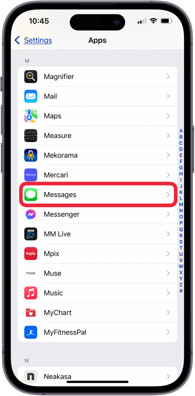 tap messages in apps