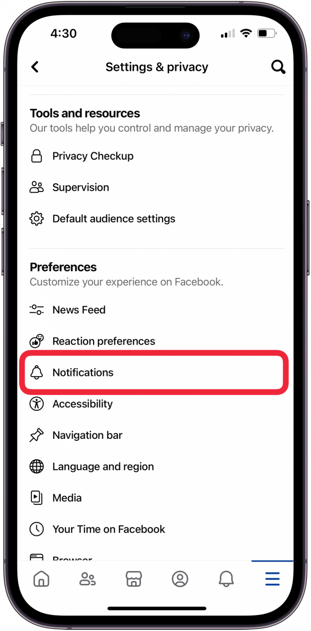 tap notifications under preferences