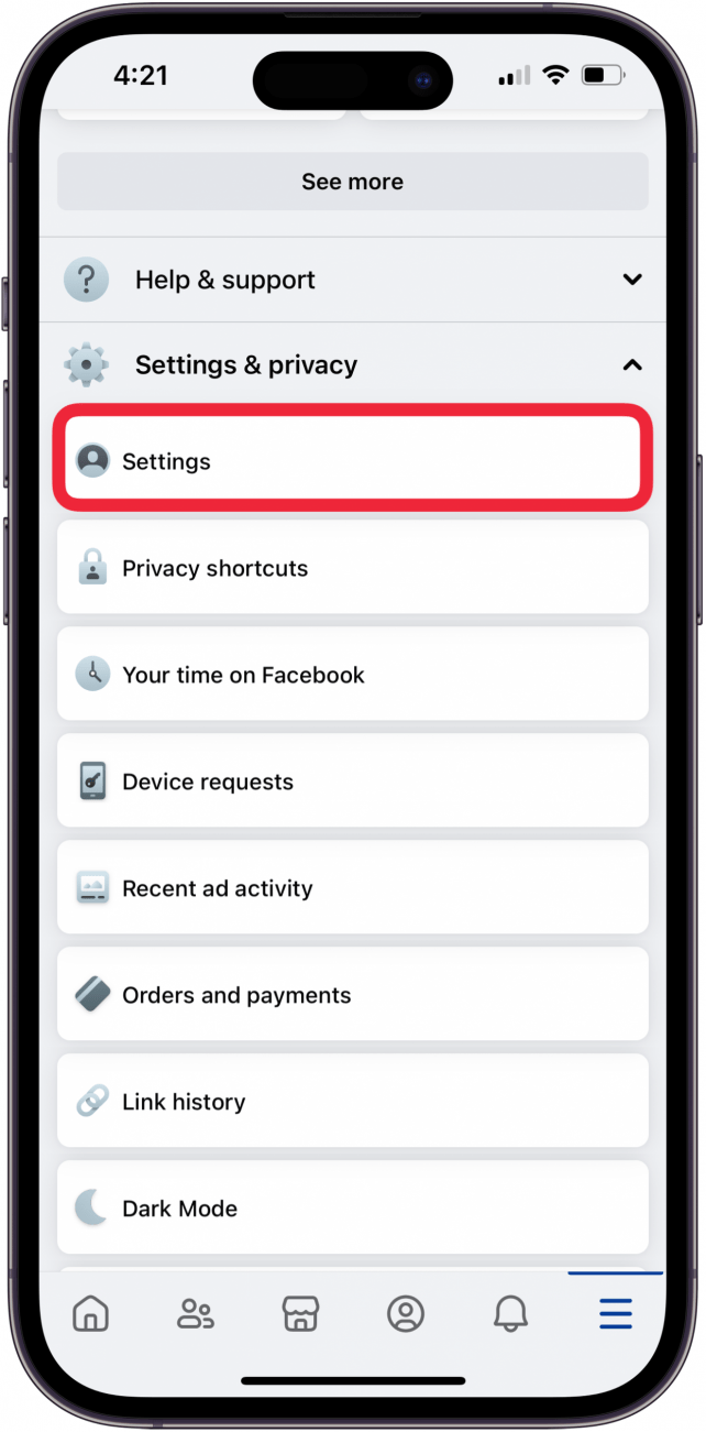 tap settings under settings & privacy