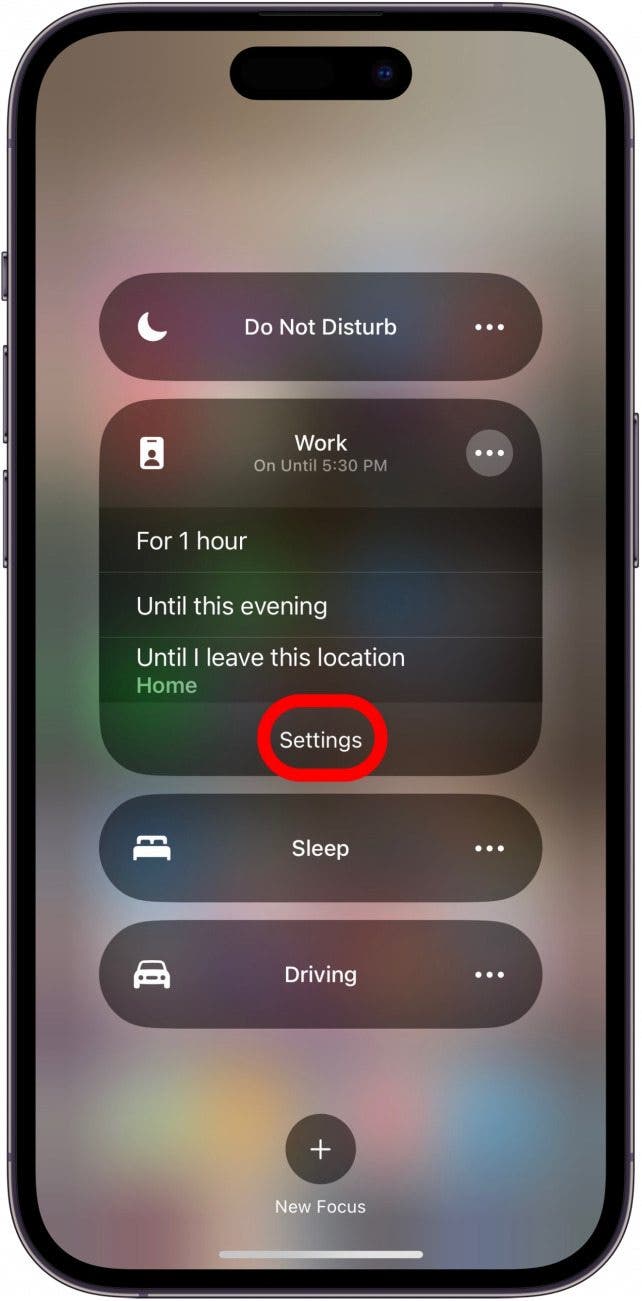 tap the iphone focus settings