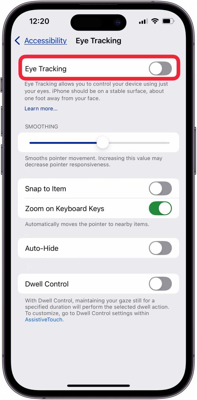 toggle on eye tracking