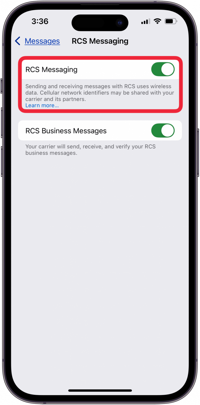 toggle on rcs messaging