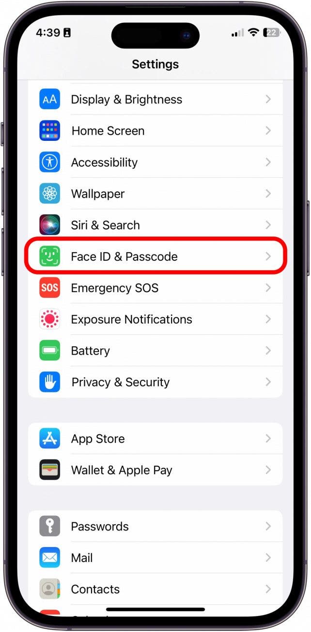 Tap Face ID & Passcode or Touch ID & Passcode.