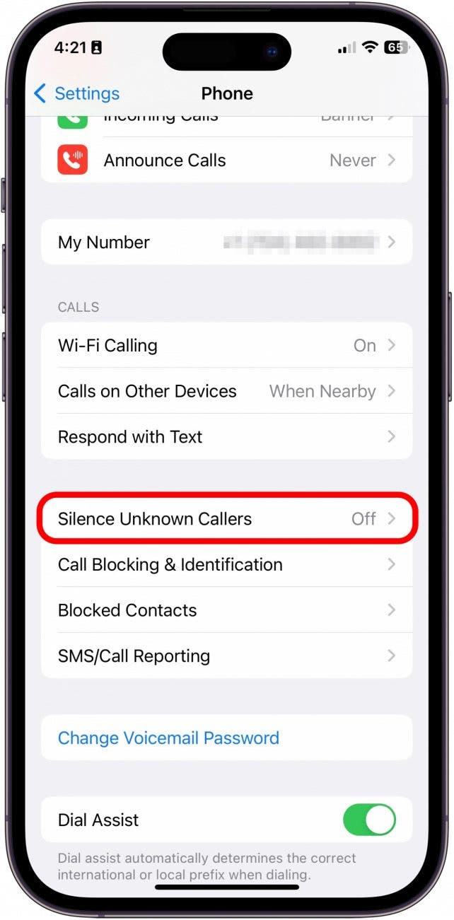 Tap Silence Unknown Callers.