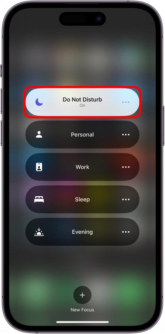 Tap Do Not Disturb again to turn it off. It will be dark gray when disabled.