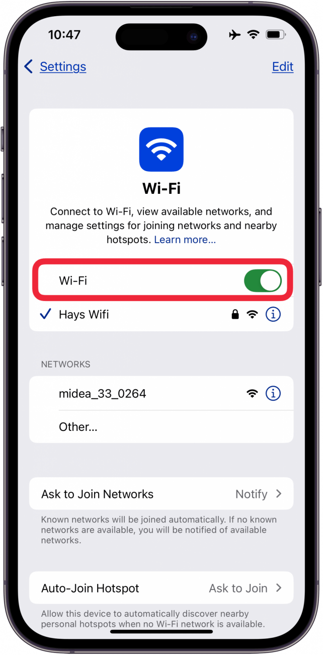 turn wifi on in settings