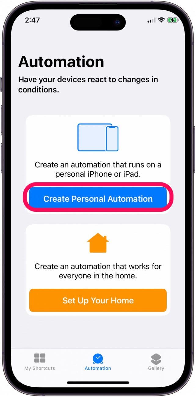 Select Create Personal Automation