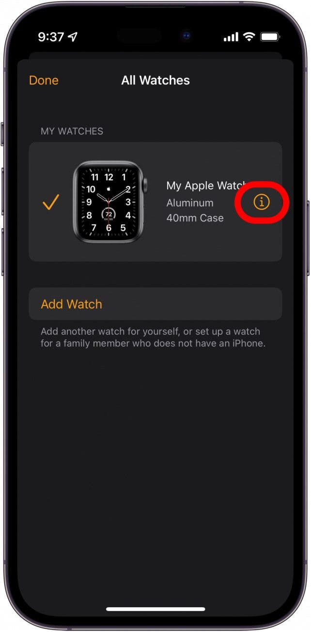 Tap the i next to your Watch.