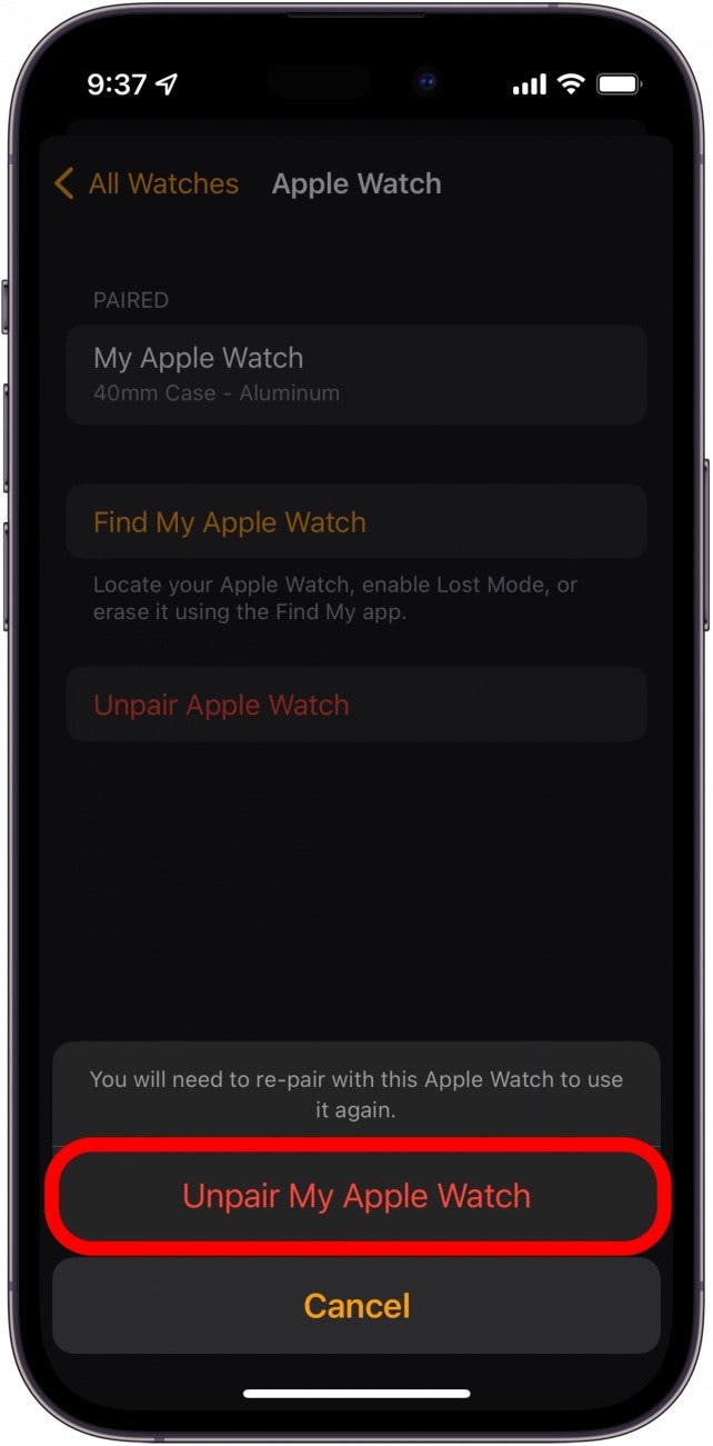 You will need to confirm that you want to unpair the Watch.