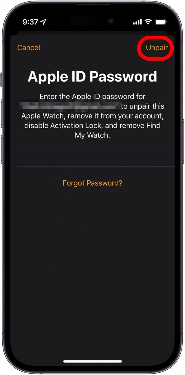 Enter your Apple ID and password, and tap Unpair.