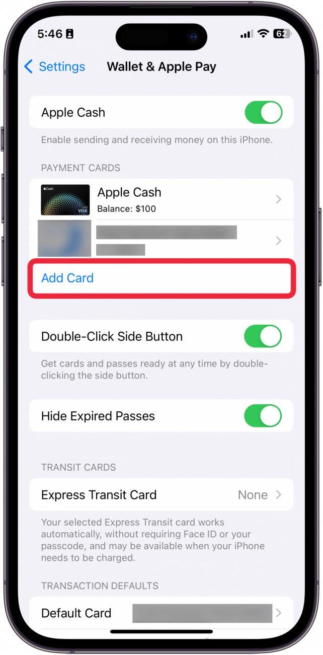 how to change default apple pay card