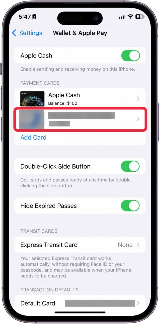 how to change default card on apple pay