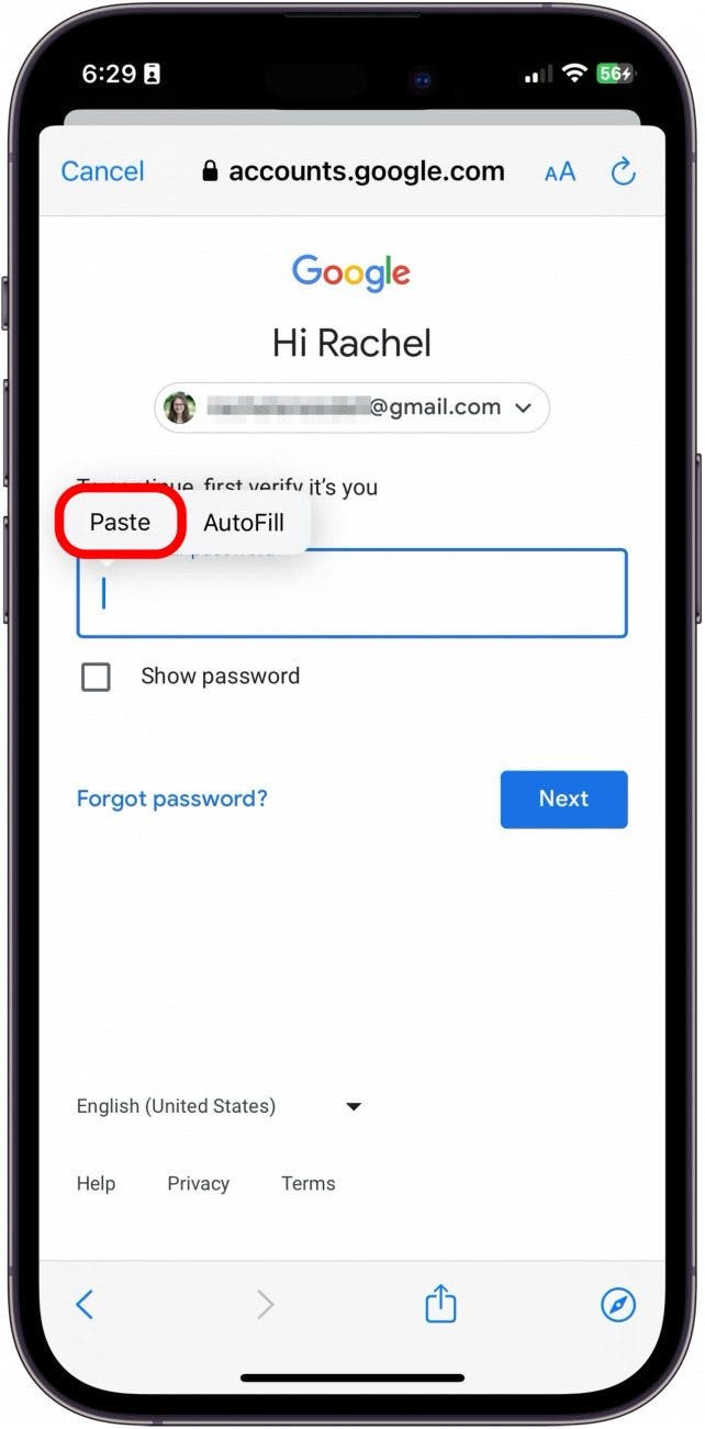 iphone change email password