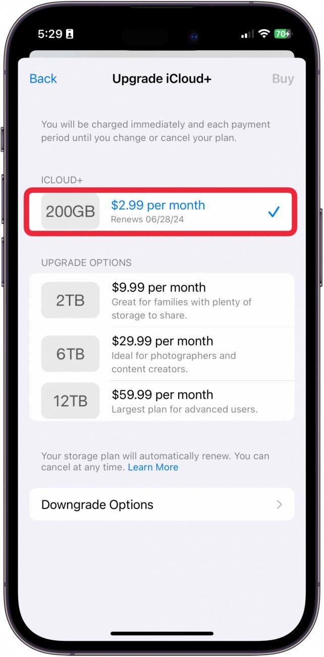 upgrade icloud storage