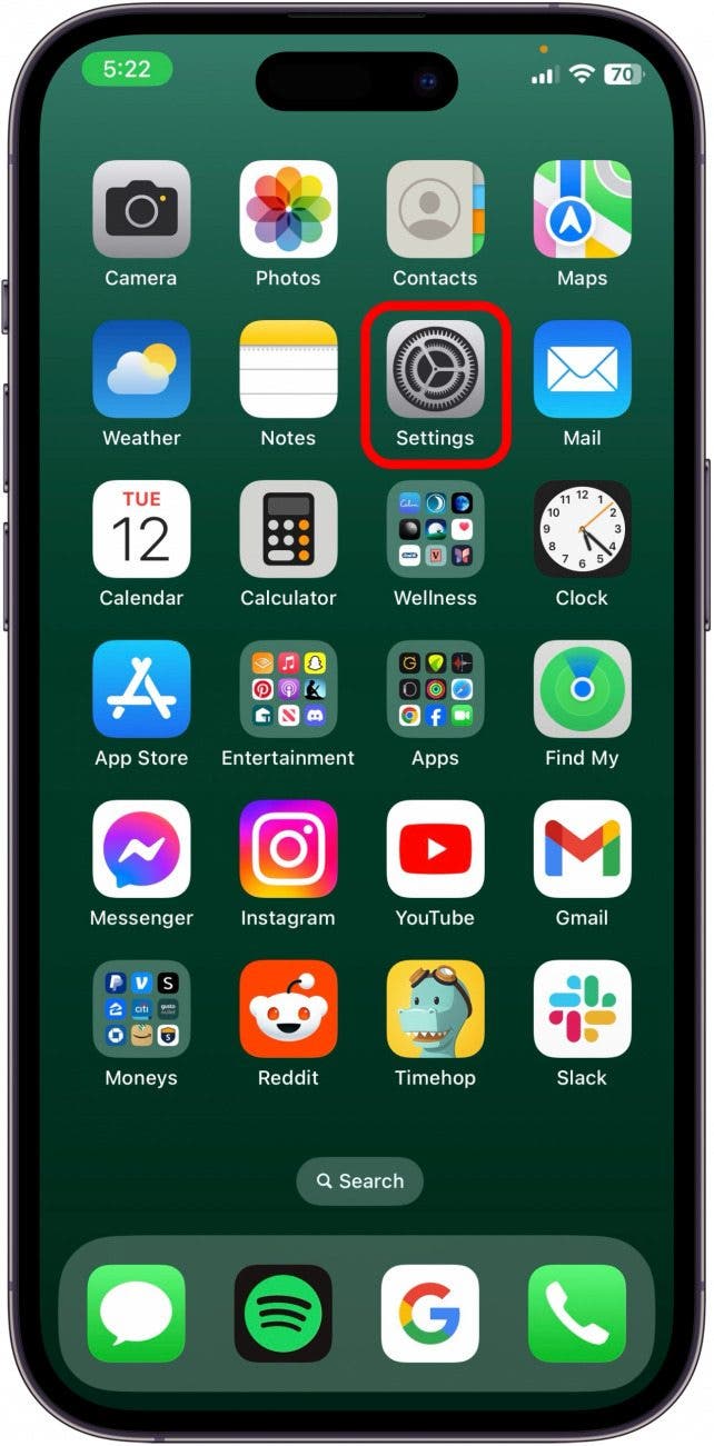 open the settings app on iphone to set iphone to vibrate