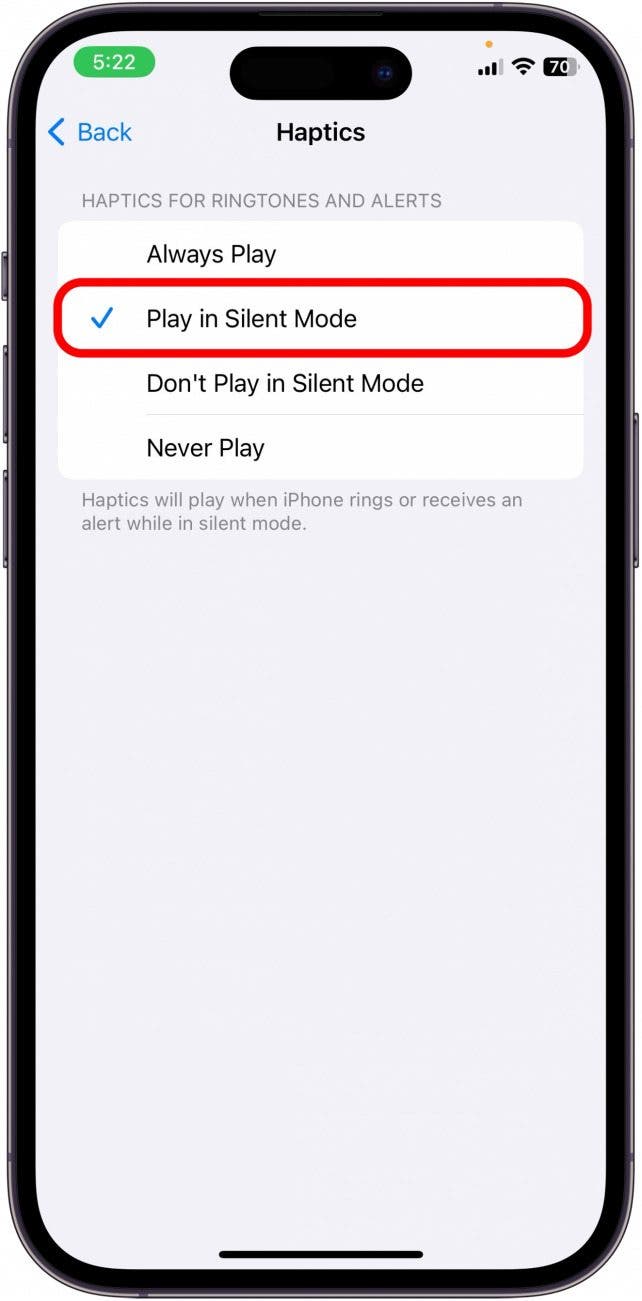 tap play in silent mode to set iphone to vibrate even in silent mode