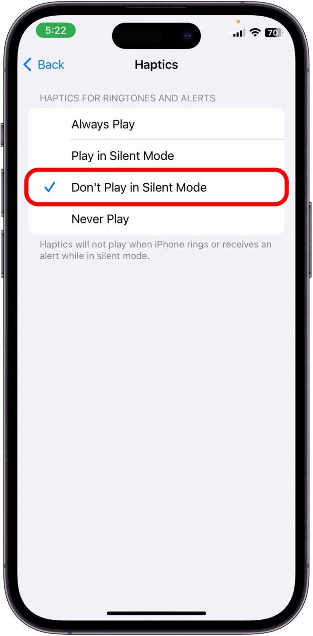 tap don't play in silent mode to turn off vibration when iphone is in silent mode