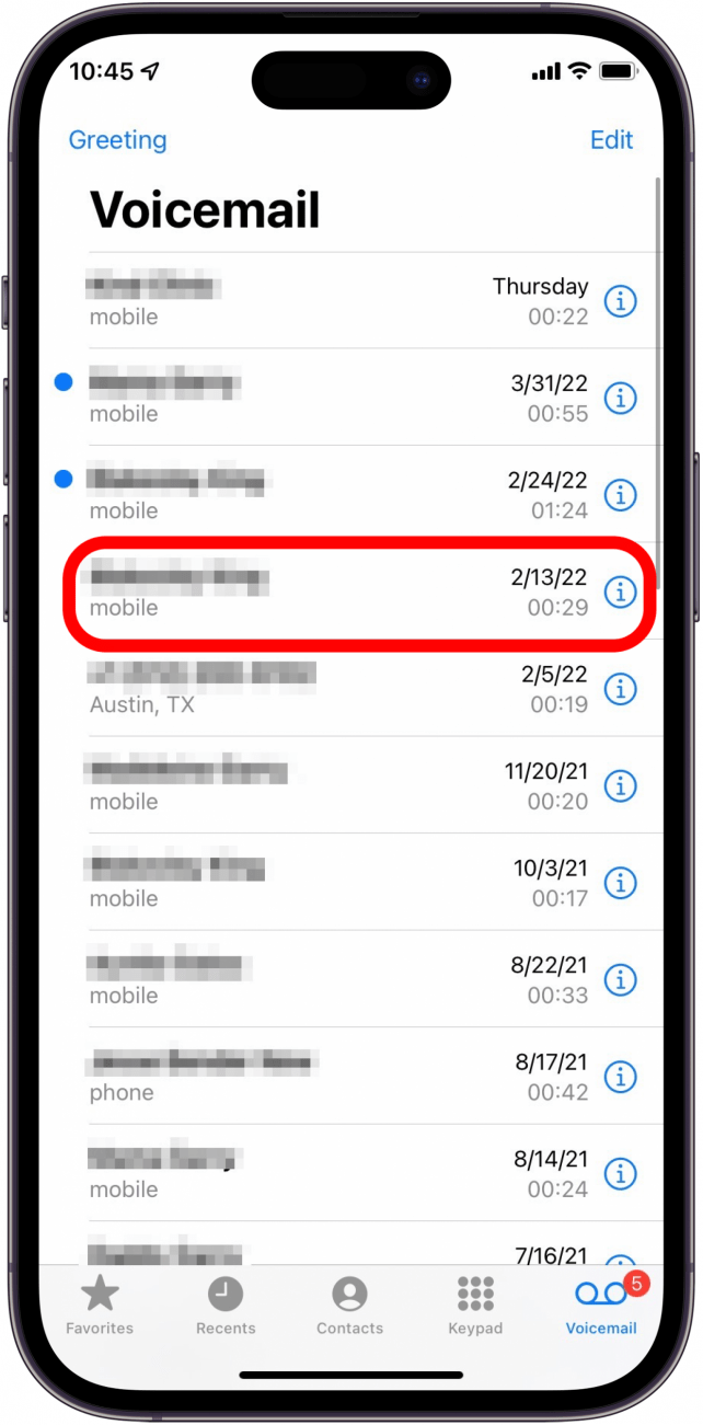 Tap voicemail message