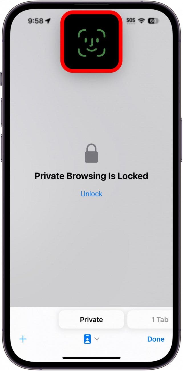 iphone safari browser private browsing with a face ID prompt