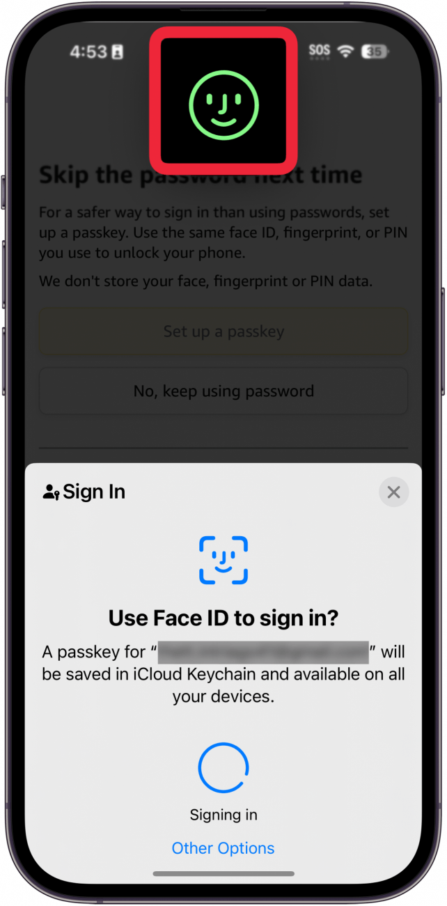 iphone passkey set up pop up window with face ID window circled in red