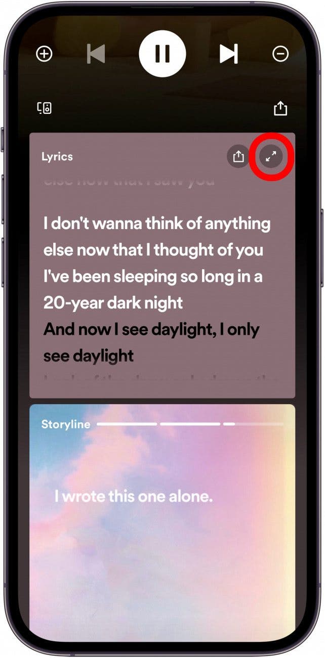 Tap More to look at lyrics in full screen. 