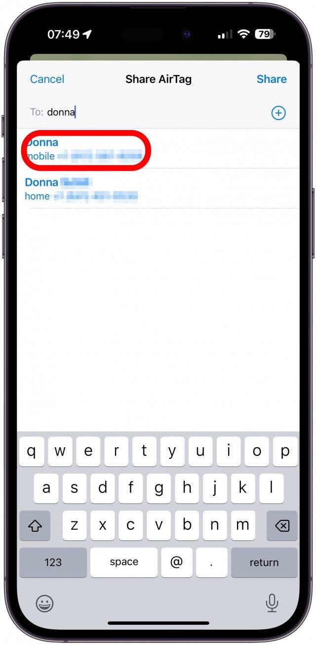 You can select up to five contacts.