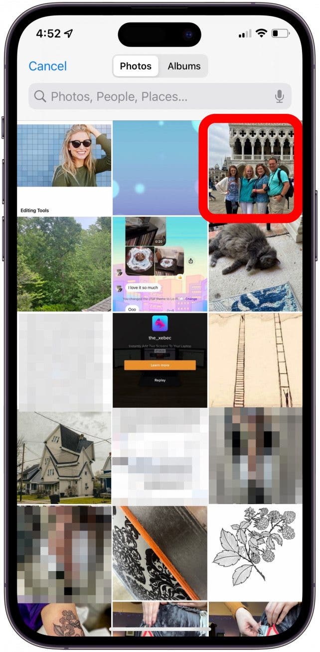 select photo to blur from camera roll