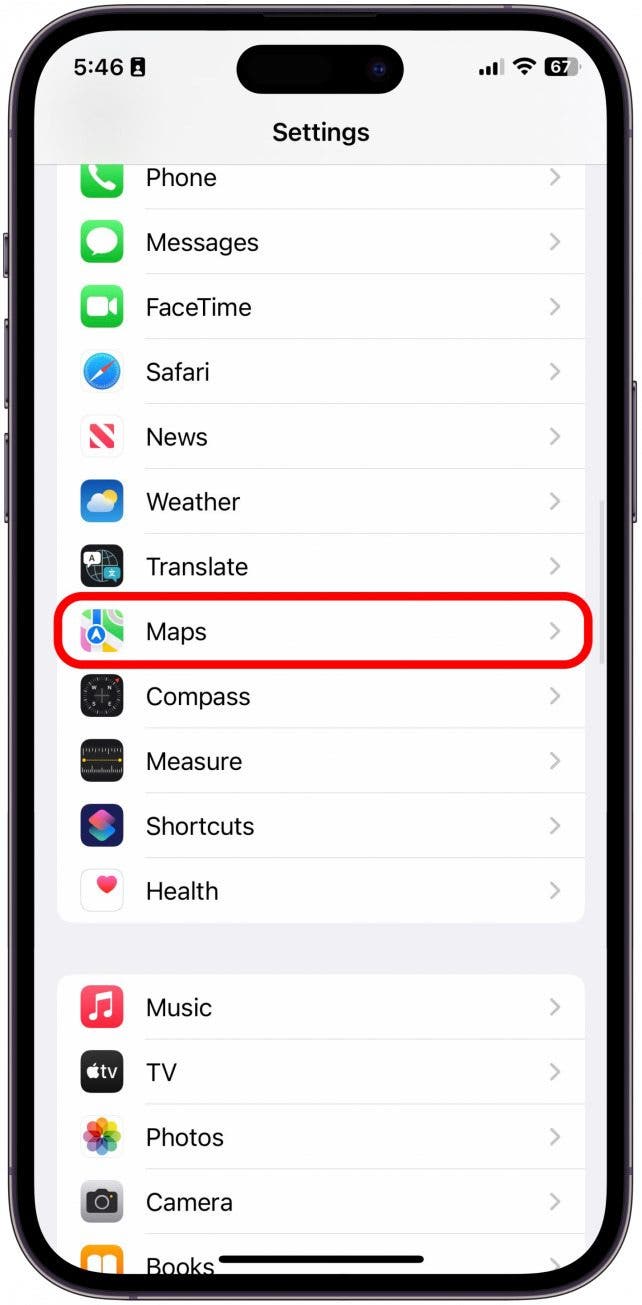 Scroll down and tap on Maps.