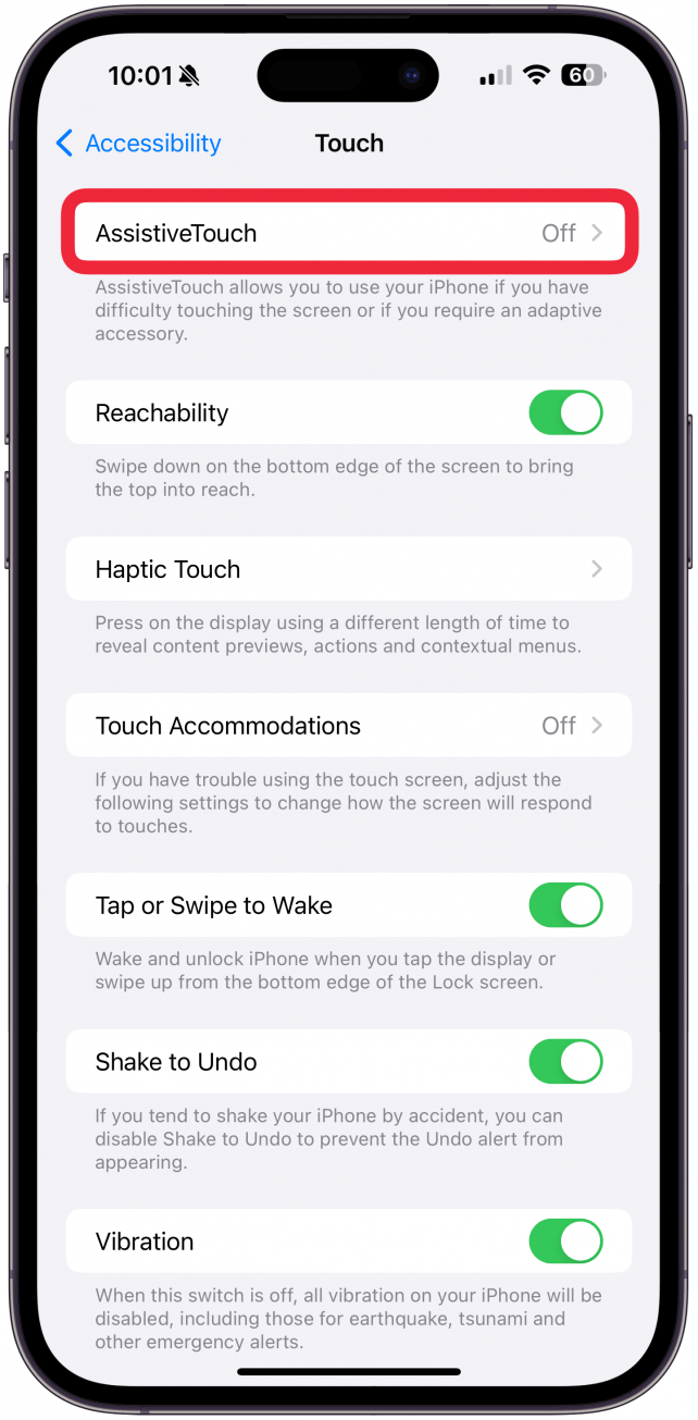 3. Toggle off AssistiveTouch.