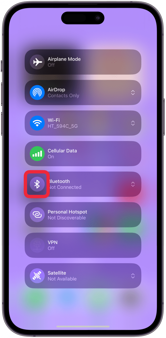 Tap the Bluetooth icon so that it turns gray to turn off your Bluetooth connection.