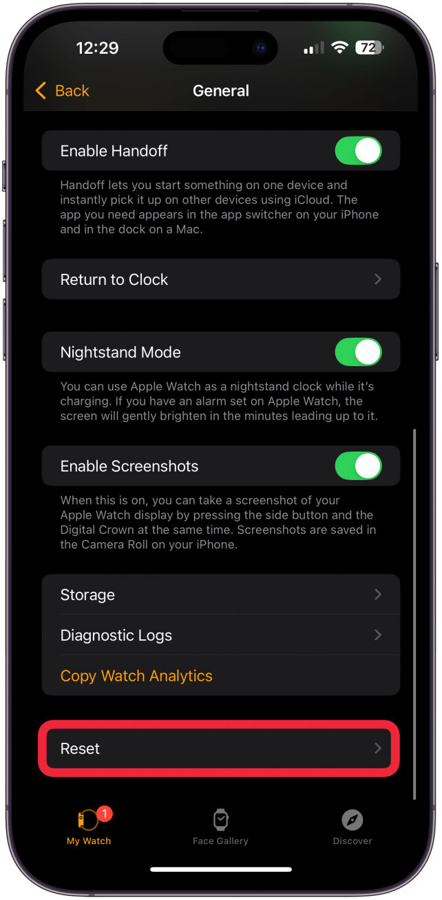 Scroll down and tap Reset.