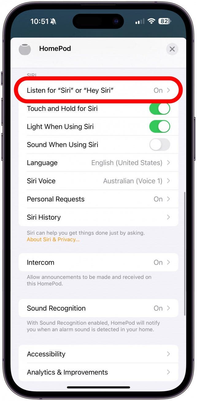 Scroll down to the Siri header and make sure Listen for "Hey Siri" is toggled on.