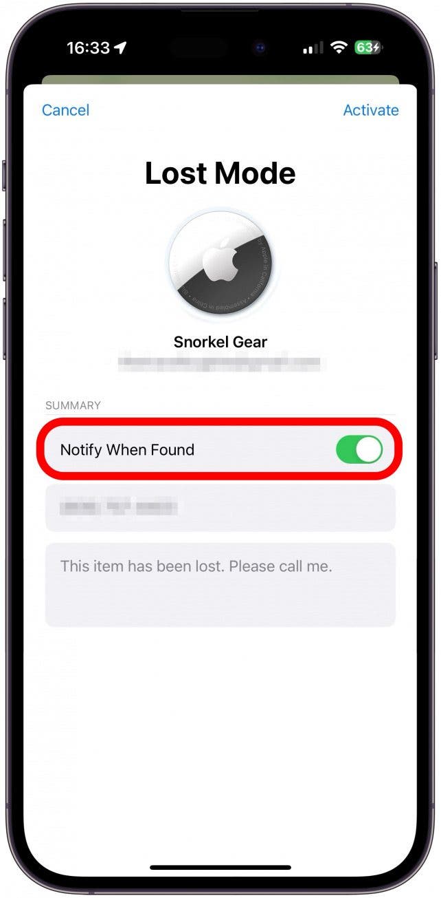 Make sure Notify When Found is toggled on.