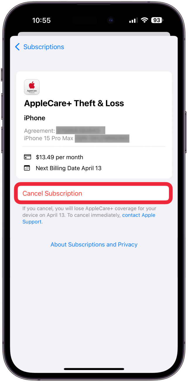 Tap Cancel Subscription.