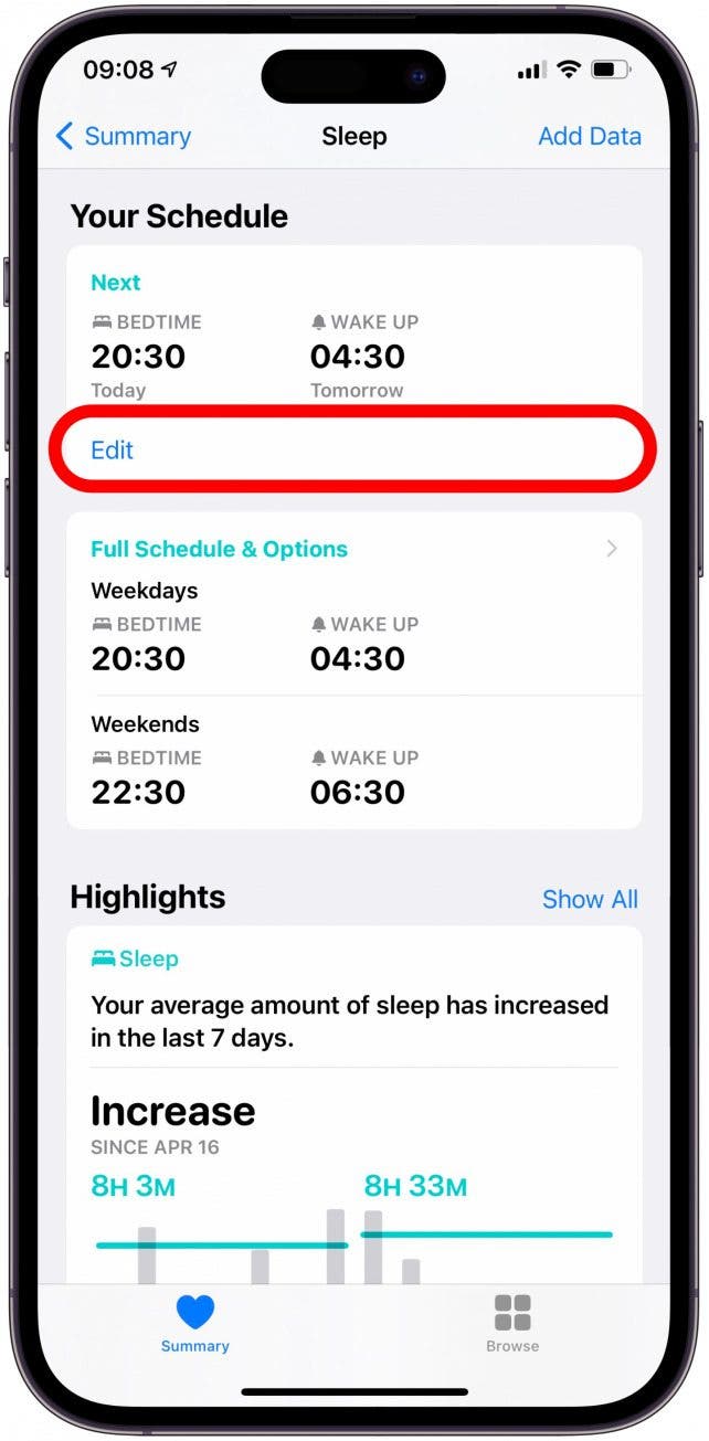 Under Your Schedule, tap Edit. 