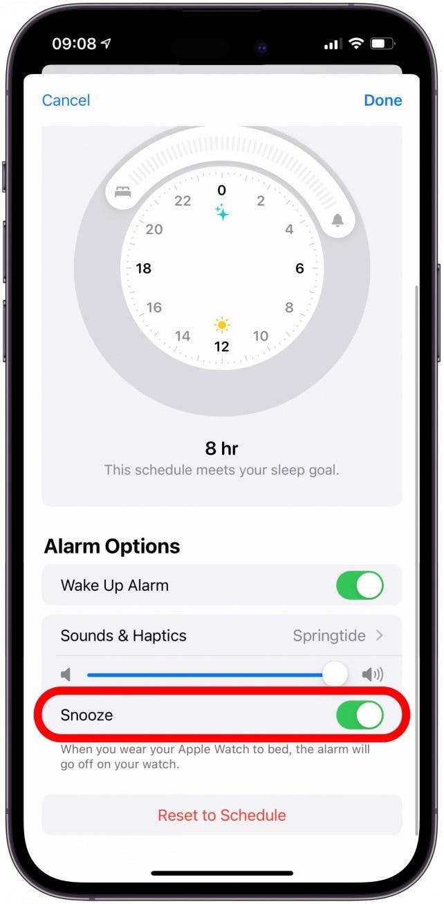 You can also toggle if you want to have an option to Snooze when your alarm rings.