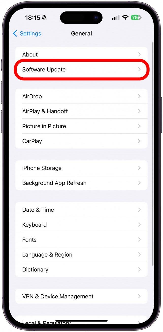 Tap Software Update and update your iPhone if there’s an update available.