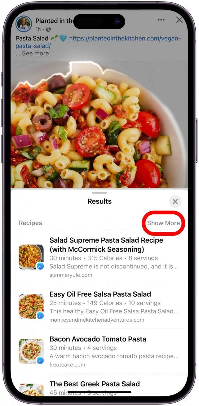 You’ll see a list of recipes. Tap Show More to see more options.