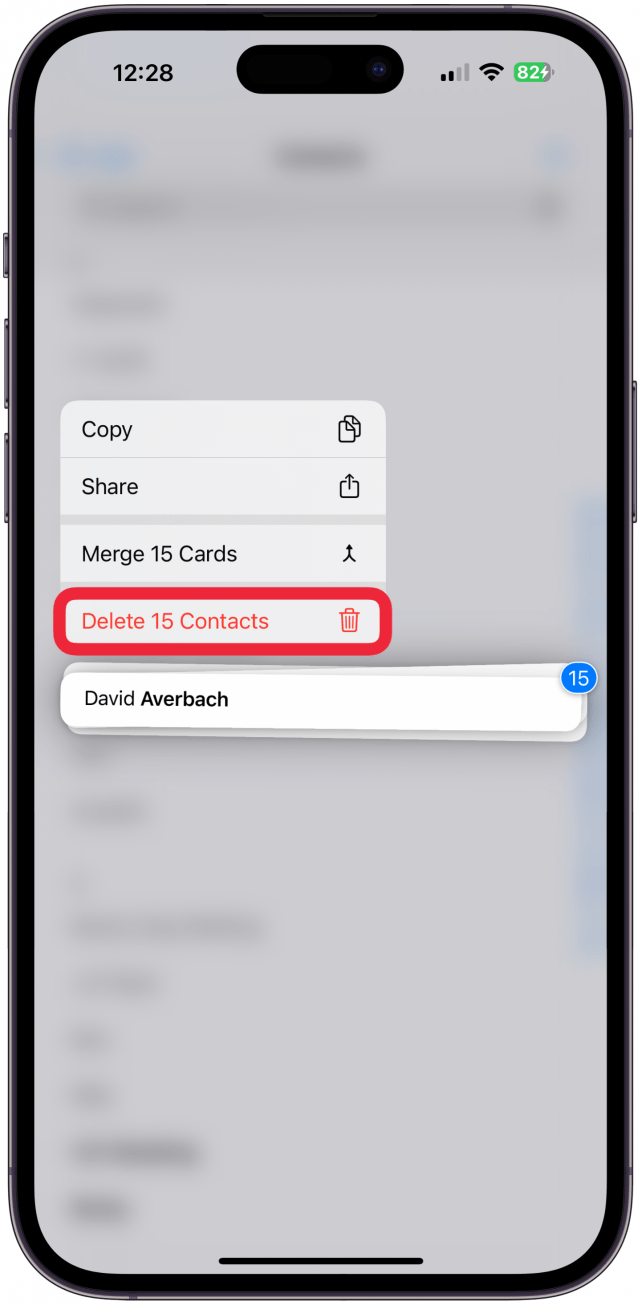 Tap Delete. You'll have to confirm that you want to delete the selected contacts.