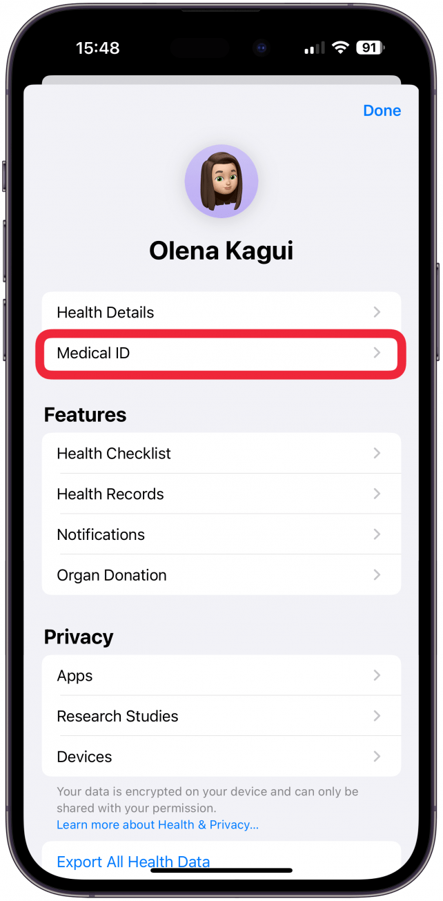 Select Medical ID.